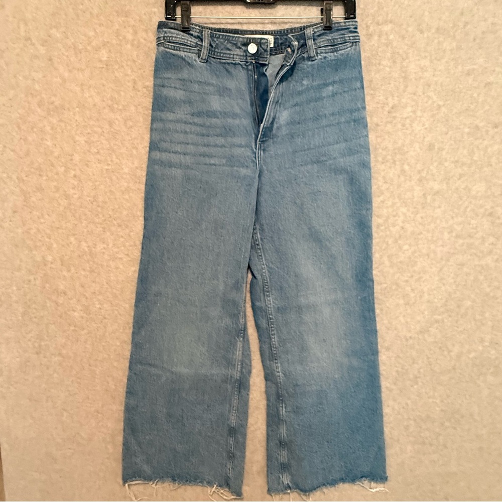 Mango Light Blue Wide-Leg Ankle Frayed Hem Jeans